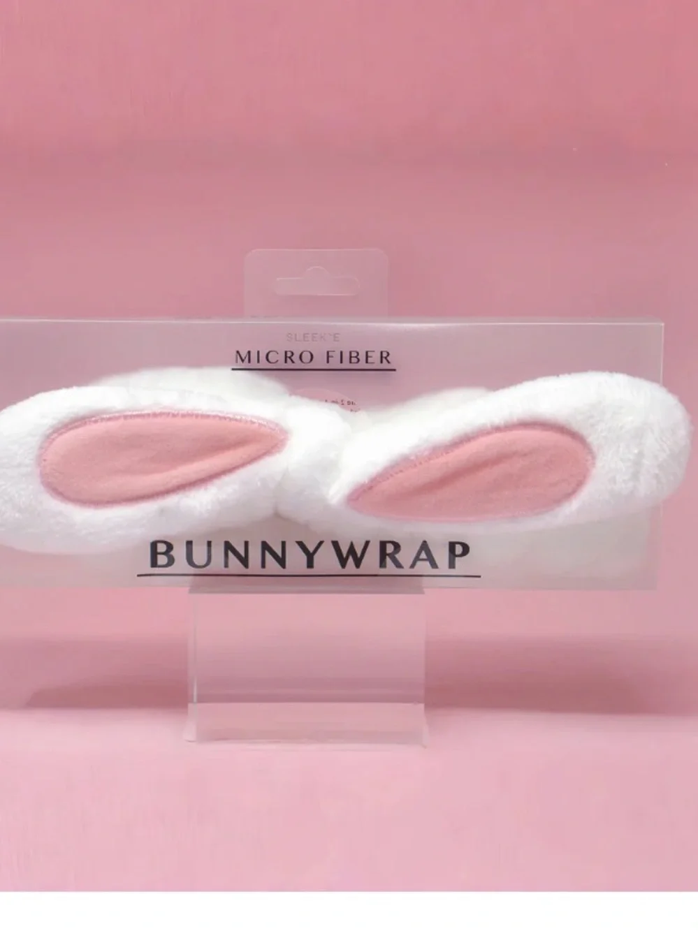 BunnyWrap Microfiber Headband in White with Pink Ear Accents
